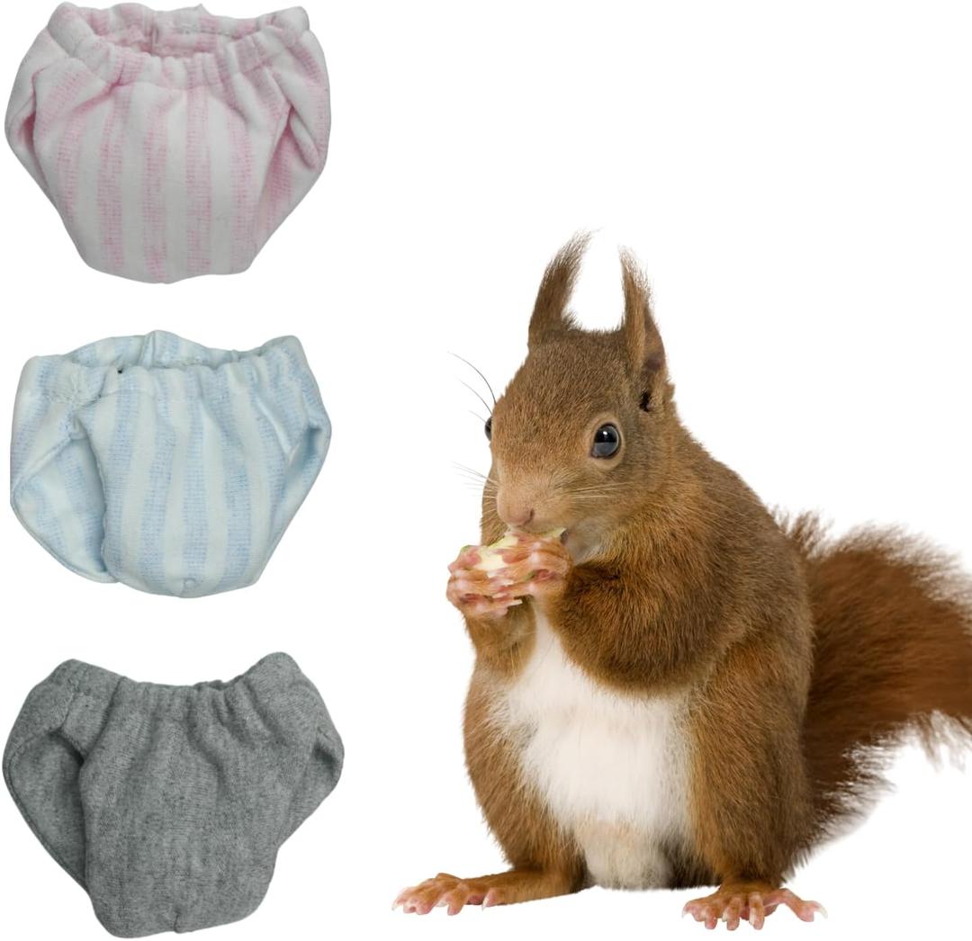 Washable Squirrel Diapers - Extra Small Reusable Pet Cloth Diapers Highly Absorbent Leak-Proof Urine Wet Pants with Adjustable Waistline for Indoor Squirrel (3 Pack, Small)