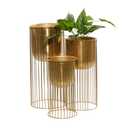 24", 20", 16"H Deep Recessed Dome Gold Metal Planter with Elevated Caged Stand (3 Count)