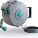 Retractable Garden Hose Reel,1/2 in x 100 ft Wall Mounted Hose Reel, with 10- Function Sprayer Nozzle, Any Length Lock/Slow Return System/Wall Mounted/180Swivel Bracket (Grey)