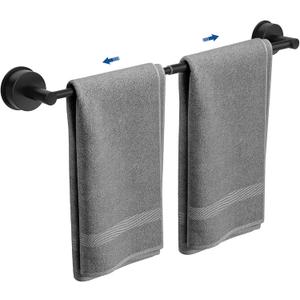 Adjustable Suction Cup Towel Bar for Bathroom Wall, 14.624 Inches Black Towel Bar, Stainless Steel Bath Towel Holder, Towel Racks for Bathroom for Shower (Matte Black)