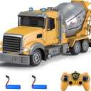 Fistone RC Cement Mixer Toy, 6 Channel Truck with Lights, 1:24 Electric 360 Degree Stirring Vehicle, Rechargeable Construction Truck for Kids