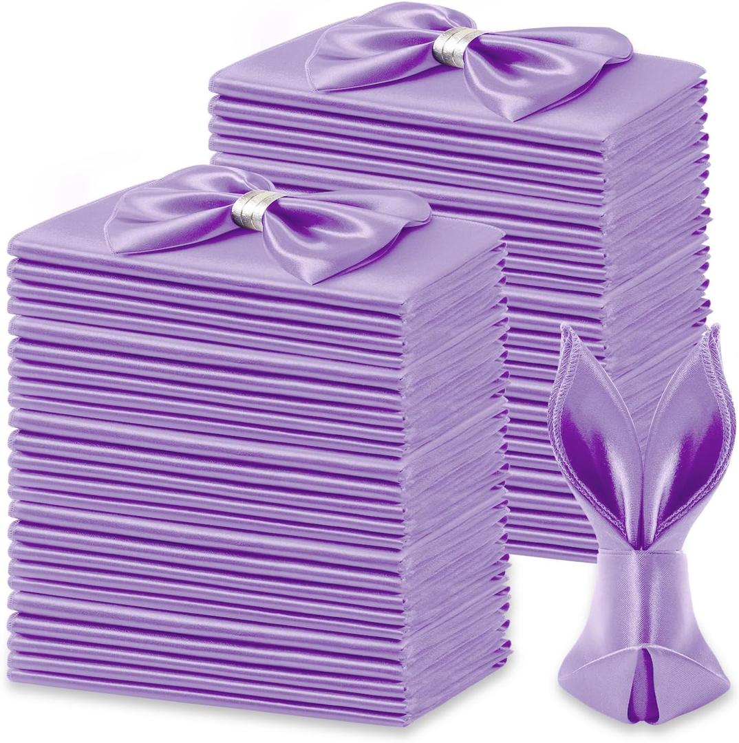 KKJIAF 50 Pack Lavender Square Satin Napkins 17x17 Inch Soft Smooth Cloth NapkinsSilky Table Napkin for Wedding Banquet Party Decoration