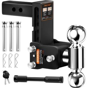 Fastgo Trailer Hitches - Fits 2" Receiver, Adjustable Trailer Hitch Ball Mount, Dual Ball (2" x 2-5/16") Tow Hitch, Drop Hitch, Truck Hitch, Anti-Theft, 5" Drop/Rise, 12500GTW