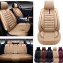 OASIS AUTO Car Seat Covers Premium Waterproof Faux Leather Cushion Universal Accessories Fit SUV Truck Sedan Automotive Vehicle Auto Interior Protector Full Set (OS-001 Tan)