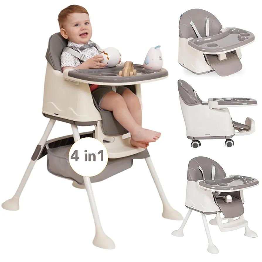 4-in-1 Honey Baby High Chair - Booster Seat for Dining Table, Convertible Baby Highchair with Wheels, Dining Seat and Toddler Chair - for Ages 6 Months and Up to 50.7lb - Pink - Maxibaby, Gray 