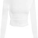 SOFIA'S CHOICE Women Asymmetric Ruched Long Sleeve T Shirt Crop Top Boat Neck Casual Fitted Tee Large (White, L)