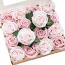 Ling's Moment Artificial Flowers 16pcs Blush Pink Silk Roses with Stems Real Look, 3.5" Fake Ombre Slate Pink Vendela Roses Bulk for DIY Wedding Bouquets Centerpieces Party Baby Shower Home Decoration