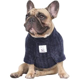 iChoue Pet Dog Winter Warm Sweater Clothes Turtleneck for French Bulldog Pug Boston Terrier Corduroy Cold Weather Pullover Coat Shirt - Blue/Large Plus (Large Plus ( 35 - 45 lbs ))