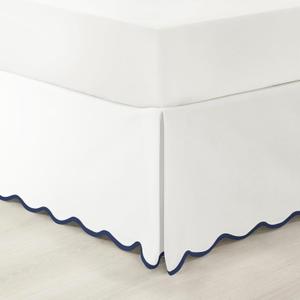 Lush Decor Coastal Chic Scallop Edge Linen Textured Bed Skirt Navy/White Single Queen - Soft Elegant Luxury Easy Fit Elastic Band Tailored Bedskirt