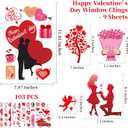 3 x 9 Sheets Valentines Day Window Clings Decor - Double-Sided Heart Cupid & Love Window Stickers, Romantic Valentines Window Decals for Home Office Classroom Store and Parties Decorations