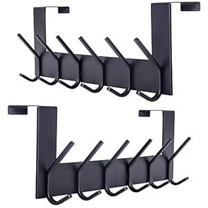 Over The Door Hooks Coat Rack,Over The Door Towel Hanger Drying Rack,Heavy Duty Aluminum Over The Door Towel Rack Hooks for Hanging Coat, Bag, Robe - 6 Hooks Black Color 2 Pack