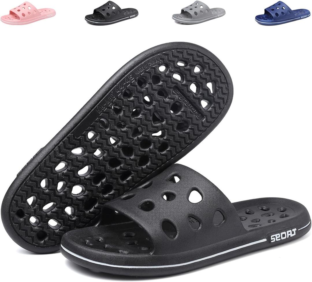 FINLEEO Shower Sandals with Drainage Holes - Quick Drying Bathroom & Gym Slippers for Men and Women (11-11.5 Women/9.5-10 Men)