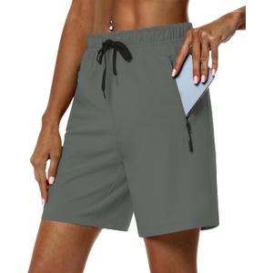 DIBAOLONG Women's Hiking Shorts Quick Dry Lightweight Summer Athletic Gym Running Shorts for Women with Zipper Pockets (Medium)