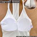 Danysu V Neck Racer Back Tank Top for Women Padded Ribbed Long Tank Fitted Basic Cami Tops (White, M)