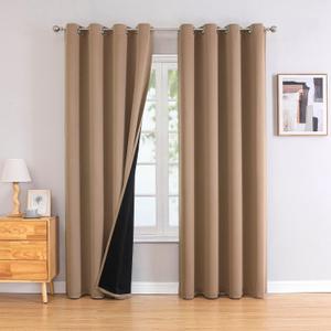100% Blackout Curtains for Bedroom with Black Liner, 2 Thick Layers Total Blackout Thermal Insulated Grommet Window Curtains 2 Panels Set (Cappuccino, 52 x 84 Inch)
