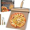 Sliding Pizza Peel, large Pizza Peel Metal Sliding Tray 15" X 13" Making 12 Inch, 304 Stainless Steel Metal Premium Pizza Board with Solid Wood Handle, and Pizza Cutter Wheel