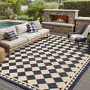 HUGEAR Outdoor Rug for Patios Clearance,Waterproof Mat,Large Outside Carpet,Reversible Plastic Straw Camping Rugs,Rv,Porch,Deck,Camper,Balcony,Backyard (8x10,Checkered/Black&Beige)