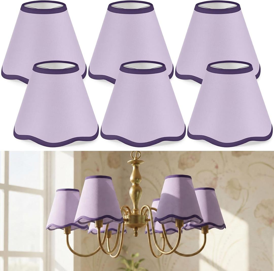 VIHOSE Set of 6 3'' Top x 6'' Bottom x 5'' High Lamp Shade with Petal Edge, Fabric Scalloped Lampshade, for Floor Wall Table Lamps Living Room Bedroom Easy Assembly(Light Purple)
