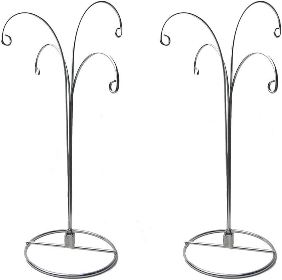 HOHIYA Ornament Display Stand 12 Inch 4-Arm Metal Holder for Christmas Ornaments Glass and Crystal Ball Decorations Art Craft Hanging Hanger Chrome Silver 2 Pack