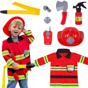 Liberry Fireman Costume for Kids 3 4 5 Years Old, Firefighter Tools with Fire Extinguisher, Pretend Play Toy Gift for Toddler Boys & Girls, 9pcs