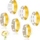 Junkin 6 Pcs Corsage Wristlet Bands Rhinestone Bracelet Wristlets Stretch Elastic DIY Wrist Rhinestone Bracelet for Wedding Decor Prom Anniversary (Gold)
