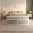 VYM 14 Inch Queen Bed Frame, Steel Support, Anti-Slip, Easy Assembly, White