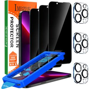 IMBZBK [Auto-Dust Removal] 3 Pack Privacy Screen Protector for iPhone 13 Pro Anti Spy Private Accessories, Case Friendly Film, Military Grade Tempered Glass 3 Camera Lens Protector