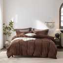 Stripe Duvet Cover Queen Size 90inch x 90inch,100% Washed Cotton Pinstripe Duvet Cover with Zipper Closure and 2 Pillowcases, Color of Cocoa Brown-Black Stripe