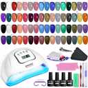 JODSONE 32 Colors Jelly Gel Nail Polish Kit with U V Light Crystal Transparent Classic Color 4 Functional Gel for All Seasons