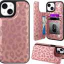 OOK for iPhone 13 Case Wallet with Card Holder, Cute Pink Leopard Cheetah Pattern for Women Girls RFID Blocking 3 Card Slots Kickstand Flip Folio Leather Protective Shockproof Phone Case