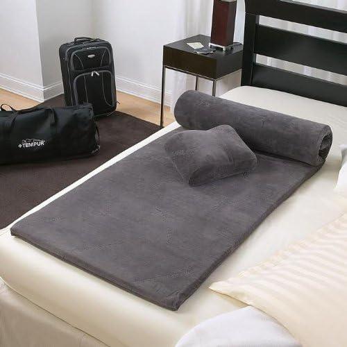 Tempur-Pedic Set-Includes Travel Size TEMPUR-Neck Pillow, Mattress Overlay, and Carry Bag, Gray, Large