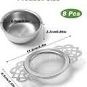 8 Pack Stainless Steel Tea Drain Strainer, Tea Filter Mesh, Teas Drip Bowls, Teapot Strainer With Petal Handles Teas Divider Sliver Small Fine Mesh Strainers for Loose Juice Coffee