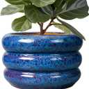 SQOWL Ceramic Pot for Plants 13.5 Inch - Outdoor Planter Large Plant Pot Indoor with Drainage Hole Round Flower Pot Mid-Century Planter for Patio Outdoor Decor Blue