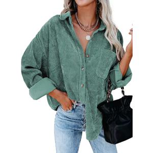Dokotoo Womens Corduroy Button Down Shirts Boyfriend Long Sleeve Oversized Blouses Tops (Medium, 0a Green)
