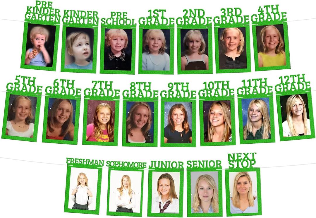 KatchOn, K-12 Graduation Photo Banner 5x7 - Photo Cards 12+6 | Grad Banner 2026 Personalized | Green Grad Picture Display, 2026 Graduation Decorations | Grad Party Decorations 2026