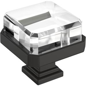 Amerock Glacio 1-3/8 inch (35mm) Length Clear/Black Bronze Cabinet Knob, BP36975CBBR (Square)