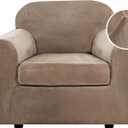 H.VERSAILTEX Rich Velvet Stretch 2 Piece Cover Chair Slipcover Sofa Cover Furniture Protector Couch Soft with Elastic Bottom Chair Couch Cover with Arms Width Up to 49 Inch(Chair,Camel)