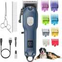 Dog Clippers for Grooming for Heavy Thick Hair&Coats,Low Noise Dog Hair Trimmer,Rechargeable Cordless Pet Shaver with Stainless Steel Blade, Dog Grooming Kit for Small Large Dogs Pets (Blue)