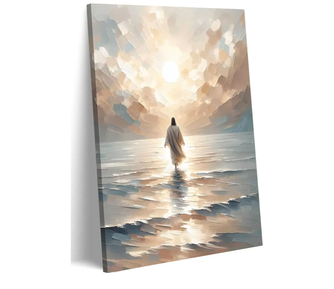 Jesus Walking on Water Canvas Wall Art Christian Bible Stories Wall Decor Pictures Modern Religious Posters Prints for Living Room Bedroom Church Home Decorations 12inx16in Ready to Hang