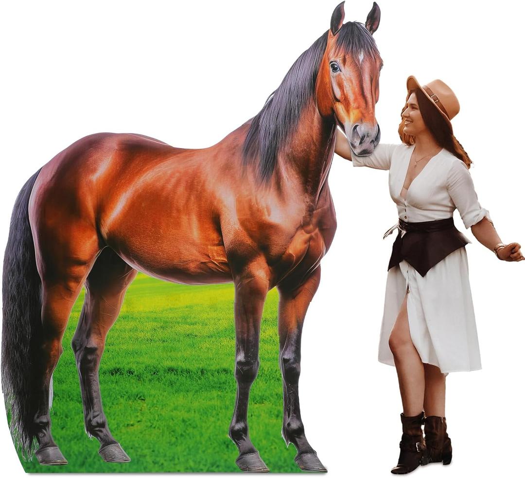 Marsui 6.3 ft Horse Racing Party Decorations Horse Cardboard Cutout Stand up Life Size Photo Props Animals Decor for Derby Day Rodeo Western Party Equestrian Events Supplies