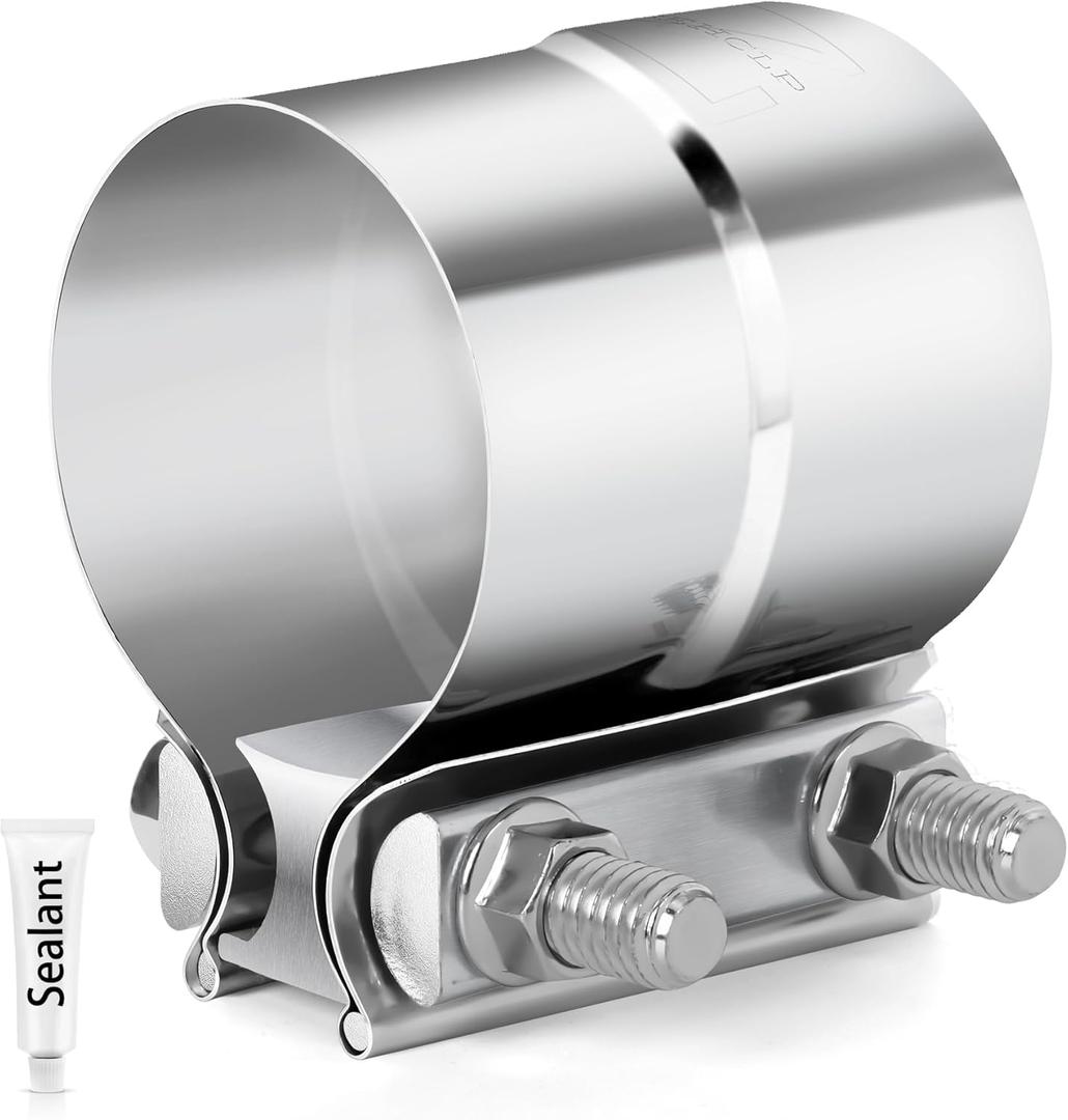 1 Pcs 4.0 inch Exhaust Clamp Butt Joint 304 Stainless Steel Band Lap Joint Band Clamp Stainless Steel for Pipes Catalytic ConvertersMuffler (1, 4.0 inch)