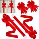 BBTO 6 Pcs Christmas Cabinet Door Red Festive Ribbons 8x40 Inches Large Bow Christmas Wreath Tree Bow Festival Wrapping Decorations for Home Fireplace Door Holiday Party Supplies