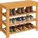 SONGMICS Shoe Rack Bench, 4 Tier Bamboo Shoe Storage Organizer, Entryway Bench, for Living Room, Bathroom, Bedroom, 11.3 x 27.6 x 20.5 Inches, Light Bamboo ULBS370YL01
