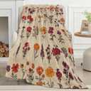 Vintage Floral Blanket Wildflower in Warm Color on Tan Background Throw Blankets Lightweight Flannel Throws for Camping Couch Office Botanical Retro Home Decor Gifts for Adults,60x50inch