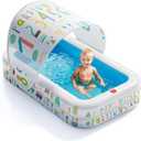 QPAU Kiddie Pool  65" x 39" Inflatable Pool for Kids & Toddlers, Ball Pit & Baby Pool with Soft Cushioned Floor, Canopy for Sun Protection, Durable Outdoor Play Toys for Backyard & Indoor (Blue)