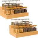 3 Tier Bamboo Spice Rack Organizer for Cabinet or Pantry, 2 Pack Wooden Spice Steps Riser for Spice Jars, Cans, and Bottles
