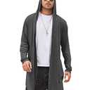 COOFANDY Men Long Cardigan Sweater Hooded Open Front Drape Cape Open Front Dark Gray, Large, Dark Gray
