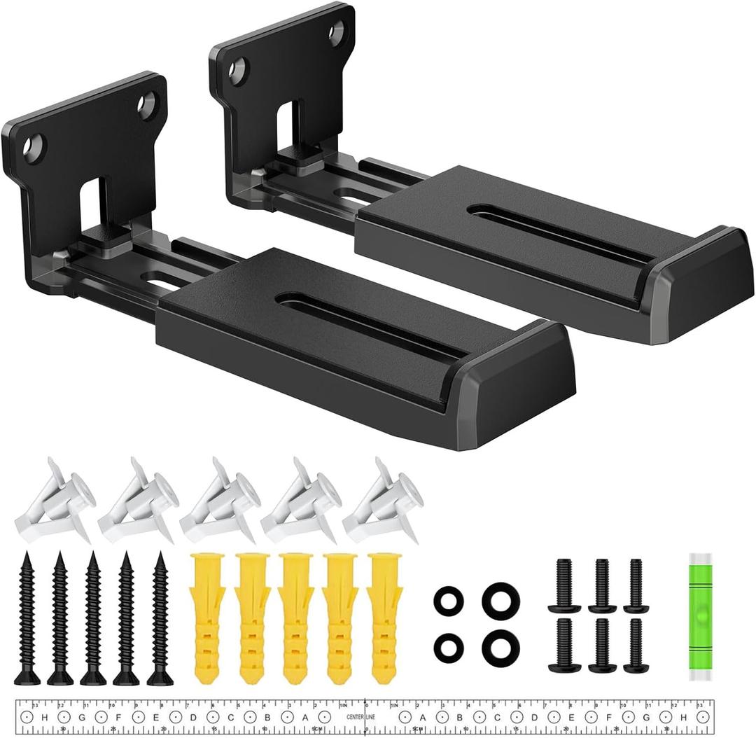Soundbar Wall Mount Bracket for Samsung, Bose, Vizio, LG, Sony, JBL, Sonos and More Sound Bar Mounts Under TV, Hold up to 33 lbs, Depth Adjustable 3.6-6.4, Soundbar Shelf, Black