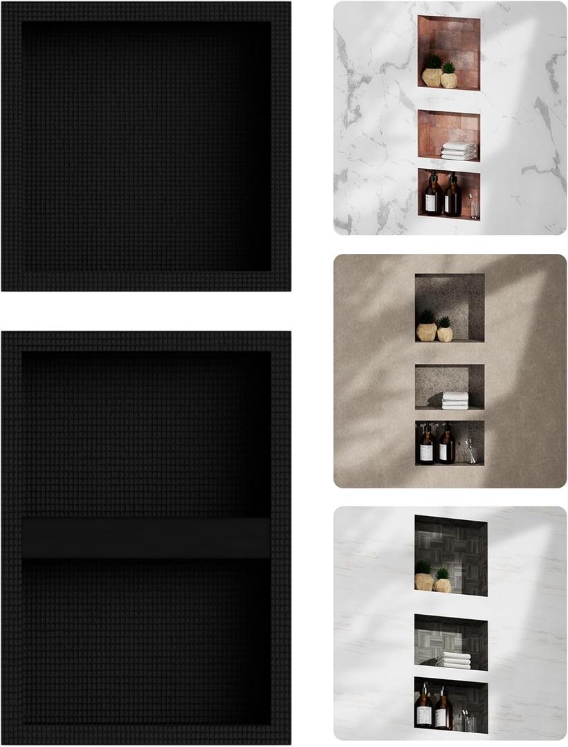 Shower Niche Insert Tile Ready 14" x 34" Recessed Wall Niche with Movable Shelf 3-Tier Bathroom Storage Plenty of Space Square Corners Sealed Waterproof, Matte Black