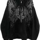 Streetwear Jacket Y2k Grunge Zip Up Hoodie Women Men Oversized Emo Goth 2000s Graphic Hoodie Baggy Sweatshirts (Black, M)